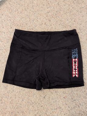 Reebok Black Bike Shorts with Red, White & Blue Flag Accent
